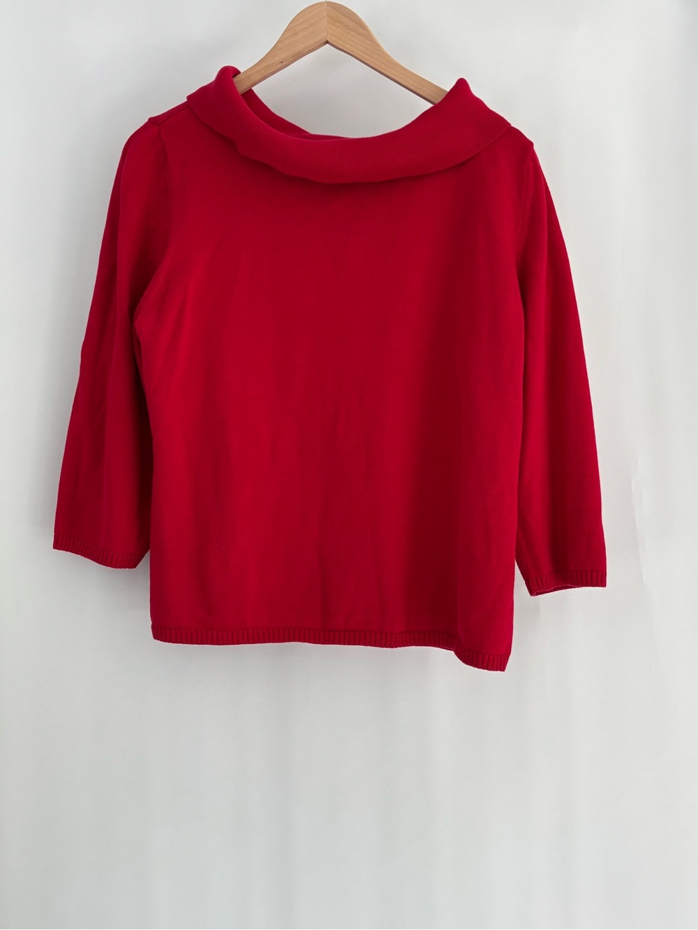 Red, Women's fold-overCowl Neck Sweater, XL, 3/4 sleeeves